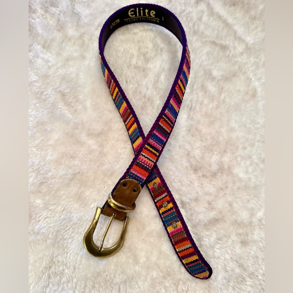 Vintage Colorful Striped Belt Jewel tones Sz S Elite
